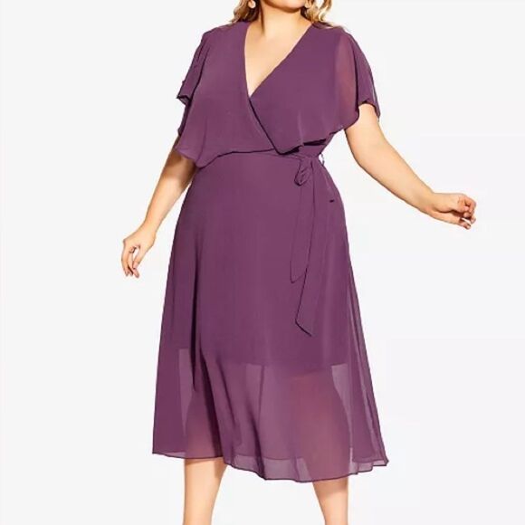 City Chic Softly Tied Orchid Dress Size 16 - Picture 1 of 9
